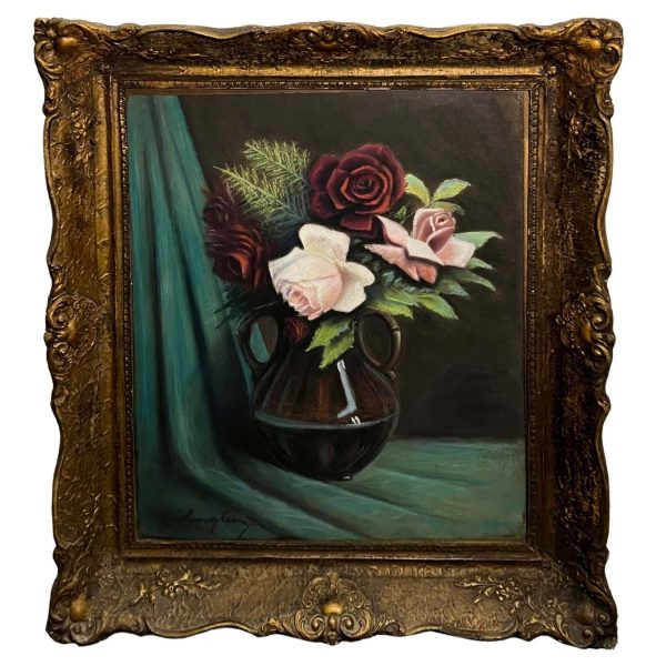 Rózsacsokor kerámiakorsóban - Beazonosításra váró művész