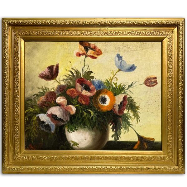 Virágok fehér vázában - Beazonosításra váró művész