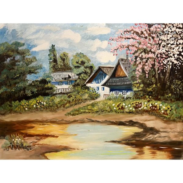 Parasztházak tavaszi virágzáskor - Ismeretlen festő