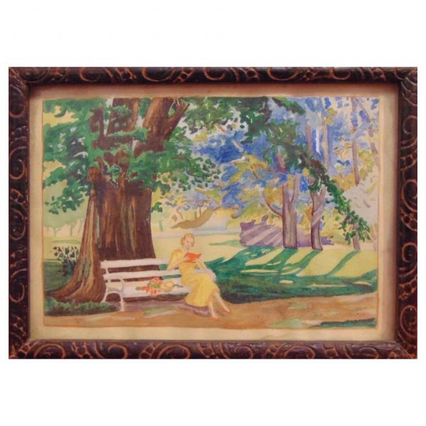 Parkban olvasó nő - Ismeretlen magyar festő
