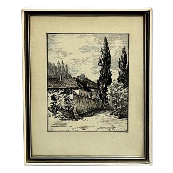 Ház a téglafal mögött, 1949 - Beazonosításra váró művész