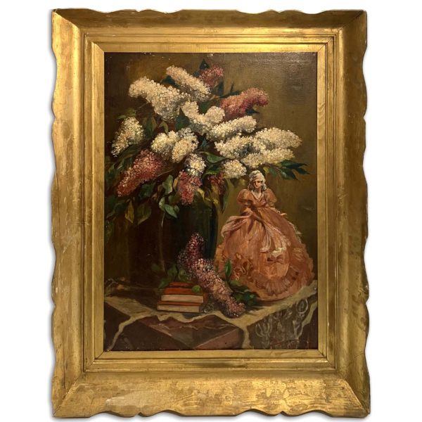 Koleszár György (1904-1986) Csendélet orgonákkal és porcelán babával, 1944