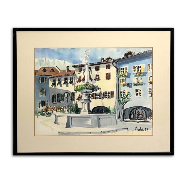 Krahn jelzéssel - Kisváros a téren álló szökőkúttal (Ronco Sopra Ascona, Svájc), 1983