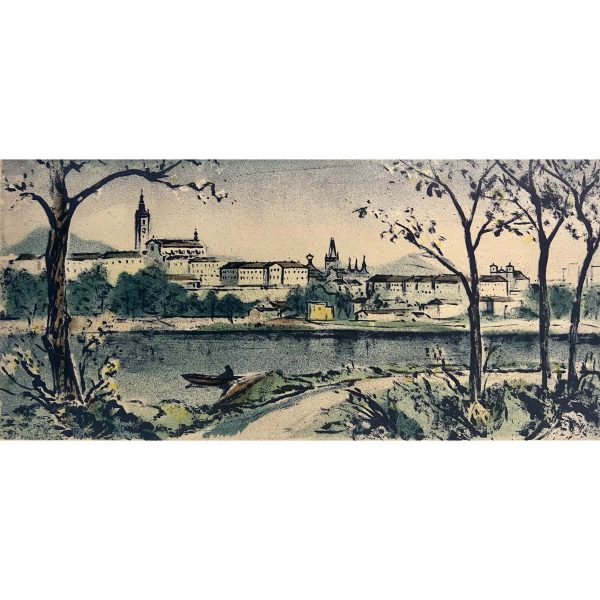 Óváros a folyó partján, 1972 - Beazonosításra váró művész