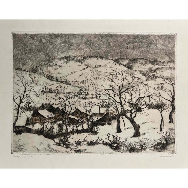 Mészáros Lajos (1925-1971) Szőlőhegy a hó fogságában