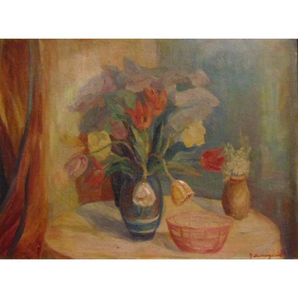 Tulipánok vázában - Beazonosításra váró művész