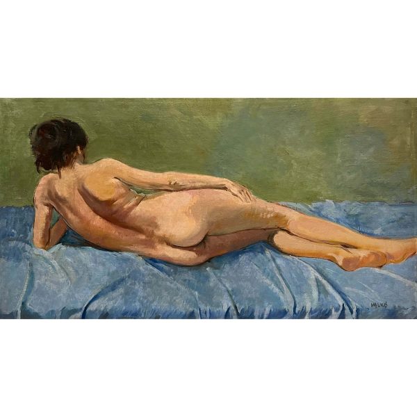 VALKÓ jelzéssel - Aktmodell kék lepedőn