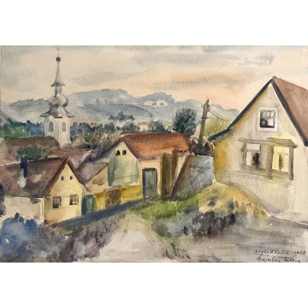 Barabás Klára (?-?) Öreg falu templomtoronnyal, 1958