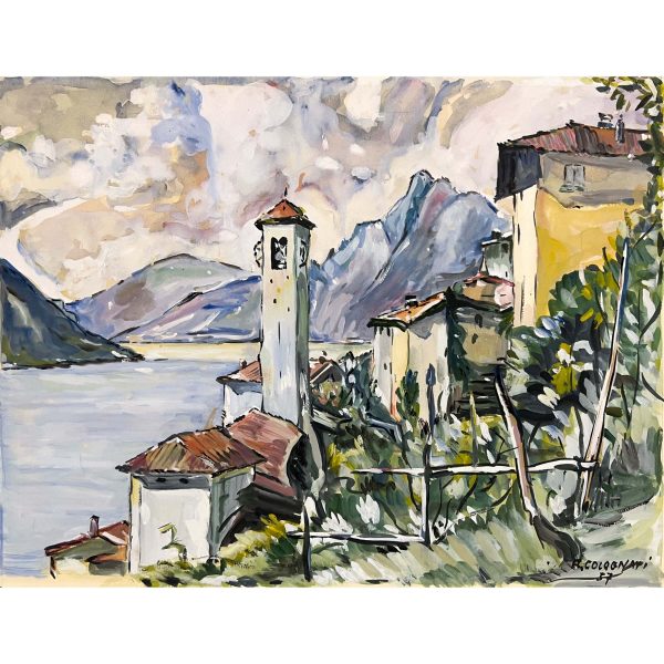 A. Colognati jelzéssel - Vízparti látkép öreg templommal, 1957