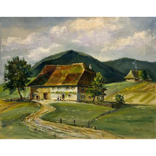 Julius Baur (?-?) Házak a hegyi lankán, 1936