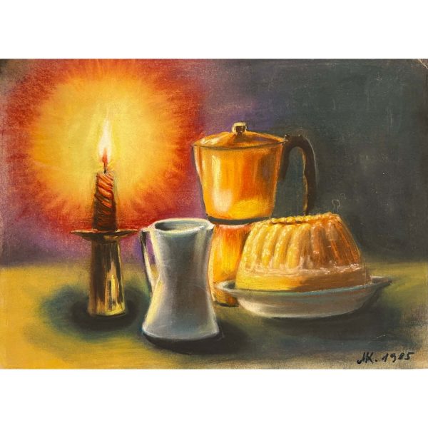 JK jelzéssel - Asztali kompozíció kuglóffal gyertyafényben, 1985