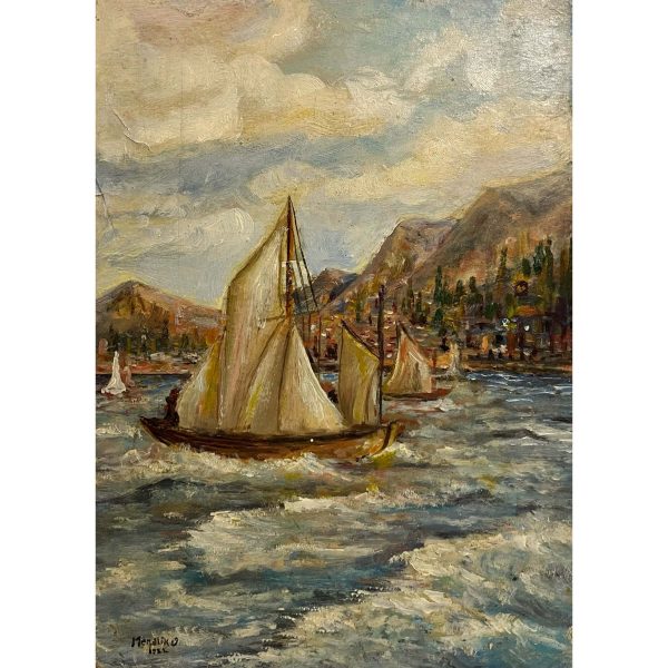 Mendlik Oszkár (1871-1963) Vitorlások a háborgó tengeren, 1922