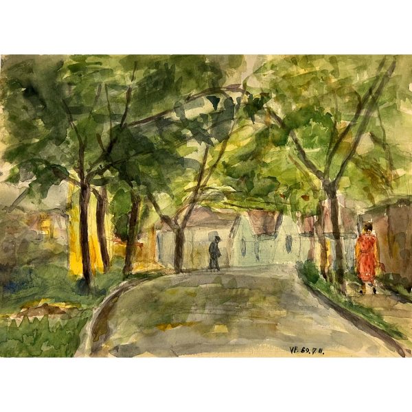 Varga Ferenc (1928-2019) Utcakép hazafelé tartó emberekkel, 1969