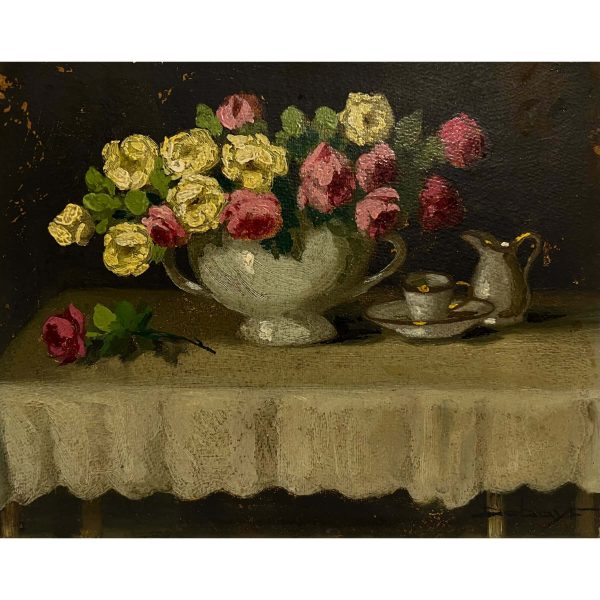 Dobay Ferenc (1867-?) Rózsák porcelánedényben