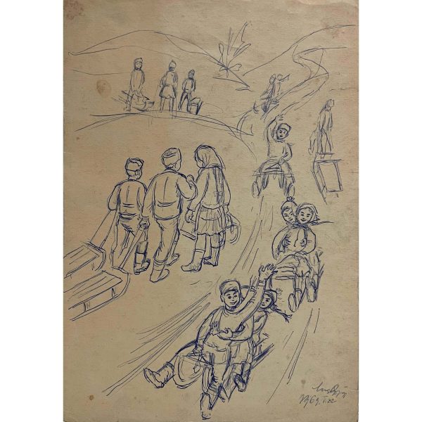 Nagy György (1928- ) Szánkózó gyerekek télen, 1969