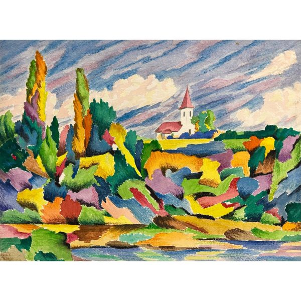 Székely Endre (1917-2014) Színpompás vidék templommal