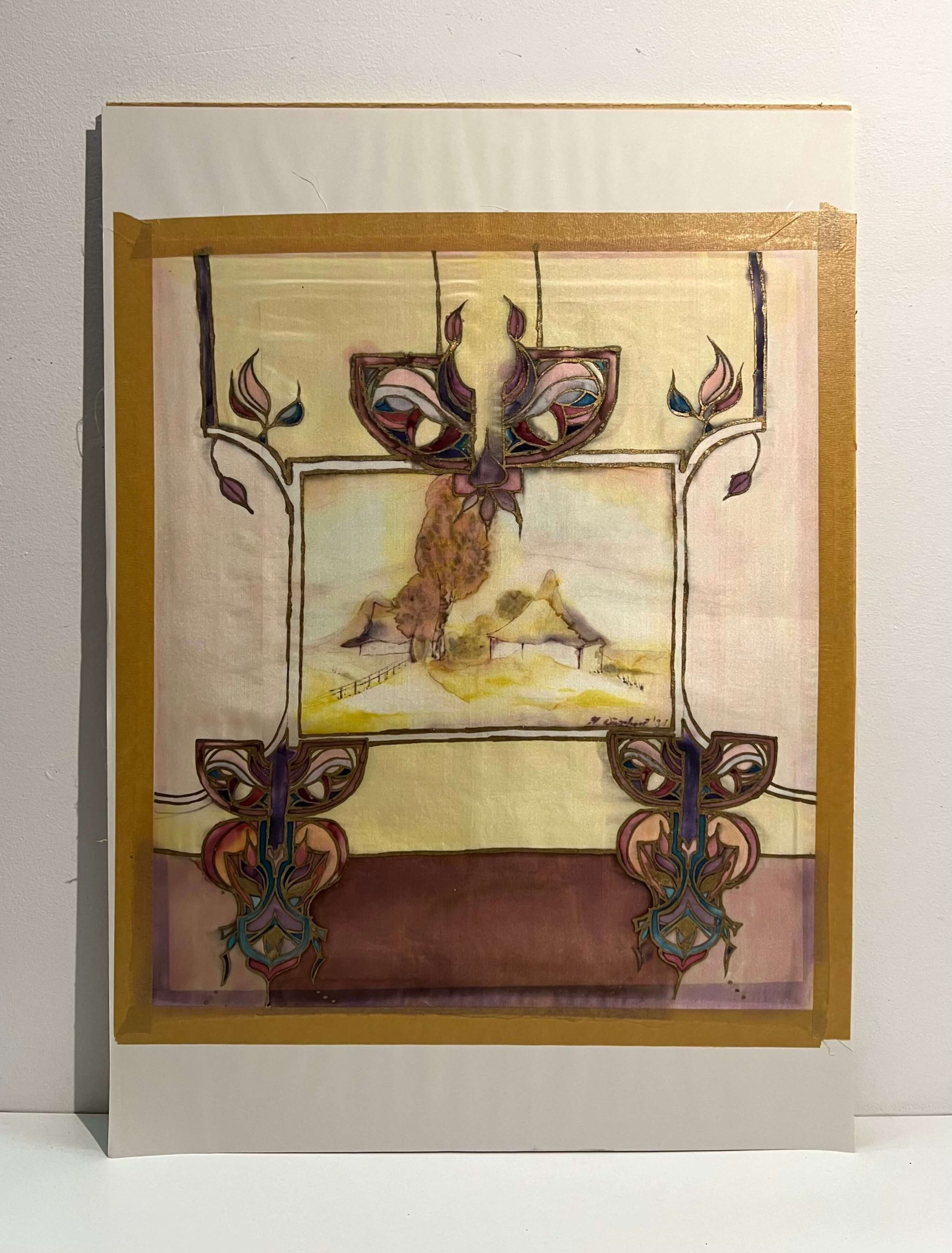Látkép a Tiffany stílusú ablaküvegen keresztül, 1991 - Beazonosításra váró művész - Image 2