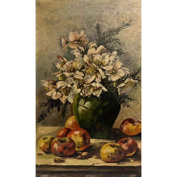 Záhonyi Géza (1889-?) Virágkompozíció almákkal