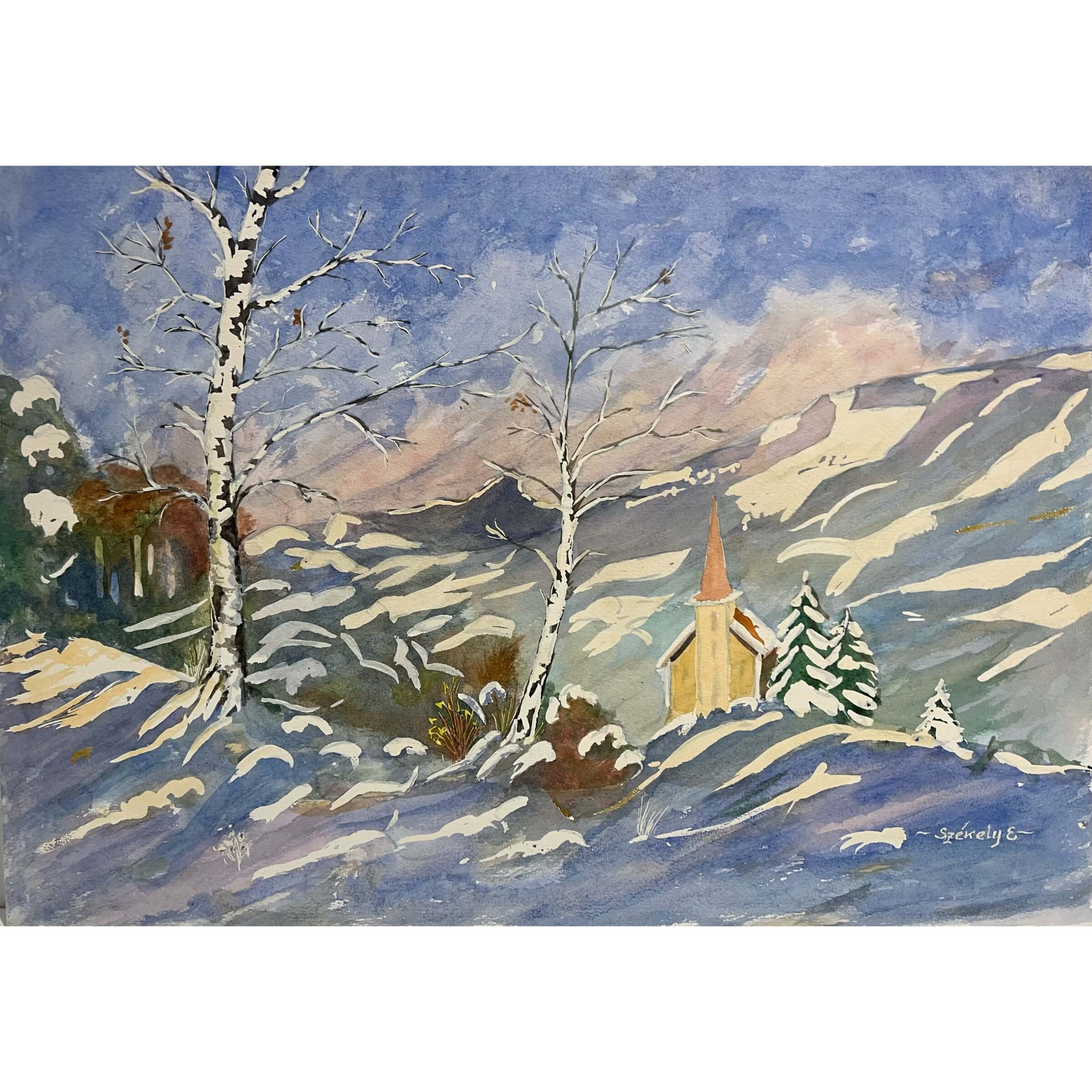 Székely Endre (1917-2014) Hófödte táj templommal