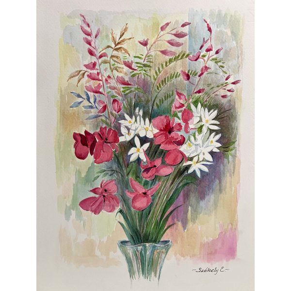 Székely Endre (1917-2014) Nyári csokor rózsaszín virágokkal I., 1987