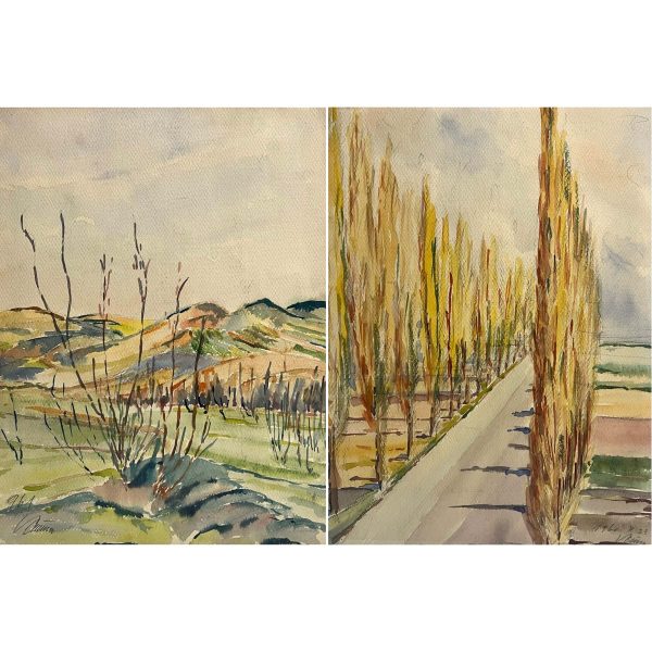 Dombok között, 1961 / Nyárfákkal szegélyezett út, 1960 - Beazonosításra váró művész