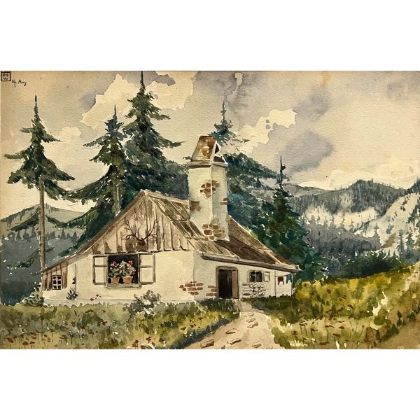 Vadászház az Alpokban, 1914 - Beazonosításra váró művész