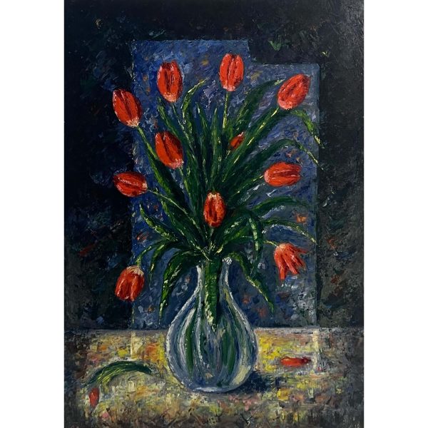 Székely Endre (1917-2014) Tulipáncsokor üvegvázában
