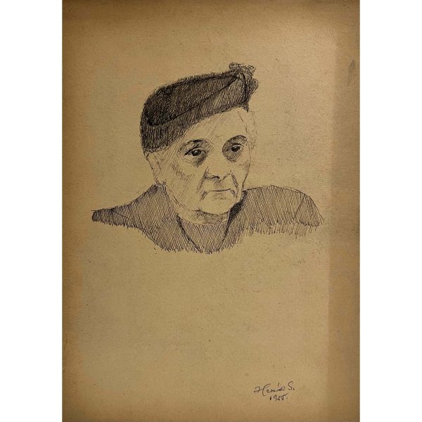 Herédi Sándor (?-?) Öreg hölgy kalapban, 1955