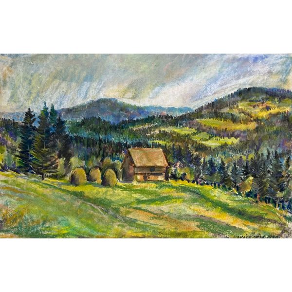 Kovács Géza (1938- ) Ház a hegyekben szalmakazlakkal, 1990