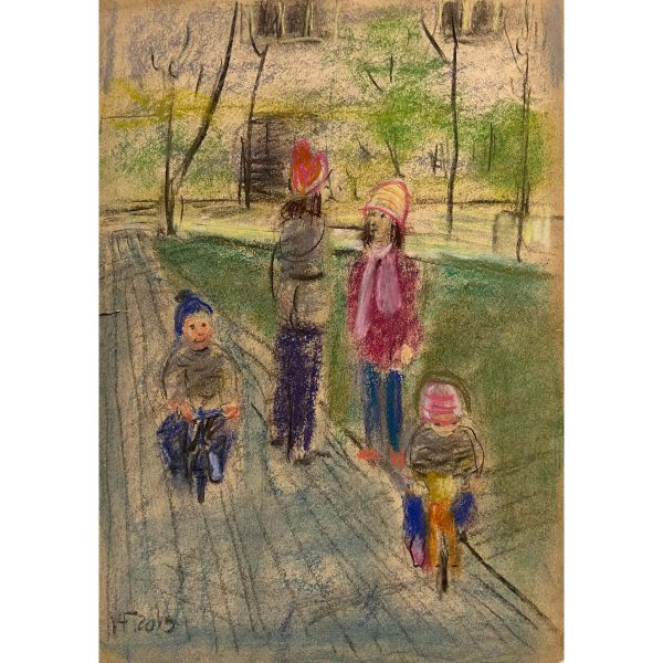 Varga Ferenc (1928-2019)  Gyerekek a parkban, 2015 / Lombját vesztett fa a házak között