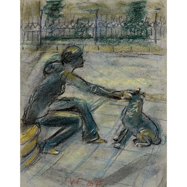 Varga Ferenc (1928-2019) Lány a kutyájával, 2015 / Pihenő a parkban