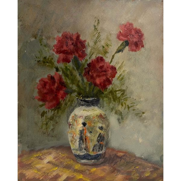 Barna Miklós (1900-1993) Piros szegfűk vázában