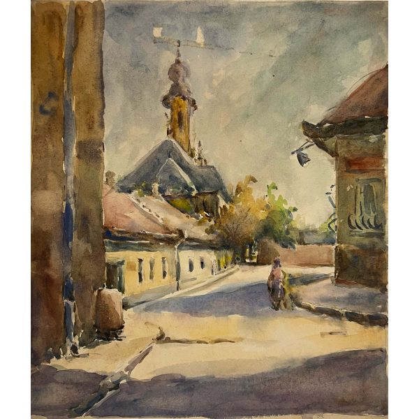 Légár József (?-?) Utcakép templomtoronnyal I.