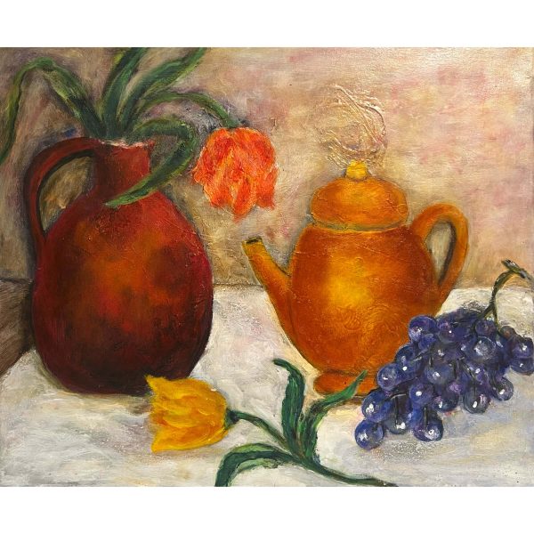 Asztali kompozíció tulipánokkal és szőlővel - Ismeretlen festő
