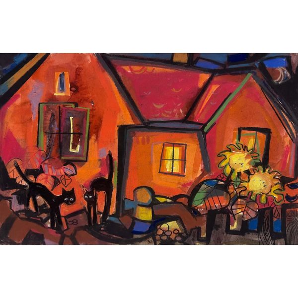 Jozefka Antal (1935- ) Falusi porta cicákkal