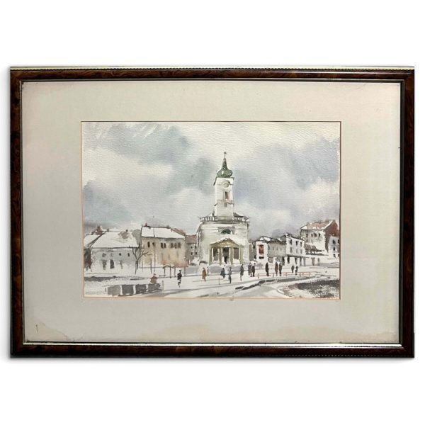 Tóth Béla (1910-1996) Téli utcakép emberekkel