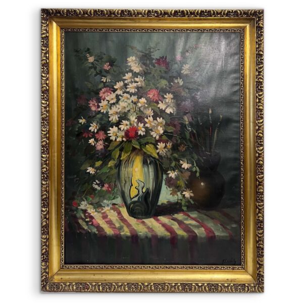 Almády István (?-?) Csendélet csíkos terítőn