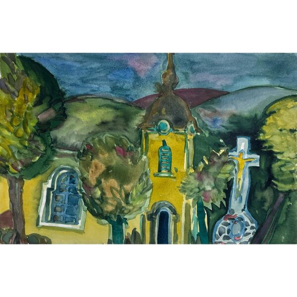Jozefka Antal (1935- ) Látkép templommal és keresztfával